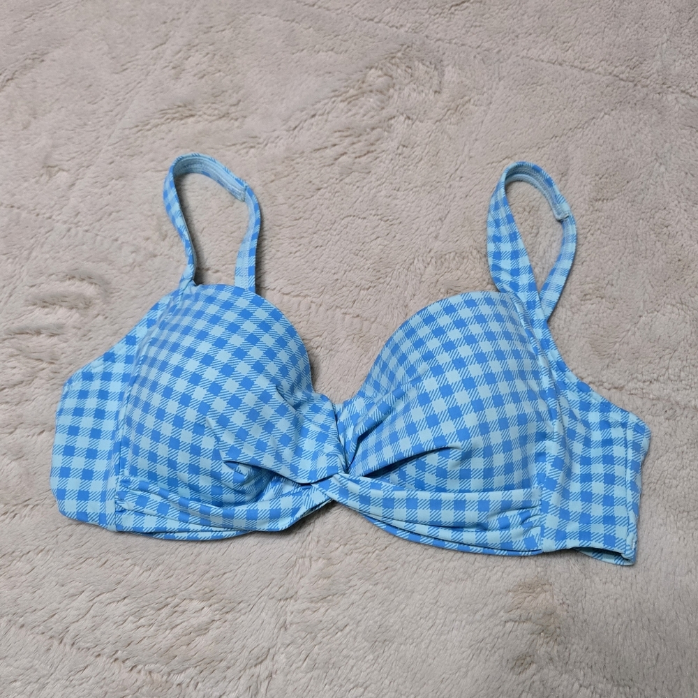 Lands End Gingham Bikini Swim Top Twist Underwire Swimsuit Adjustable Straps, 6